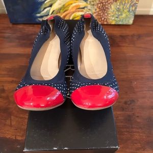 J. Crew Blue Dot with Red Tip Flats Size 7.5